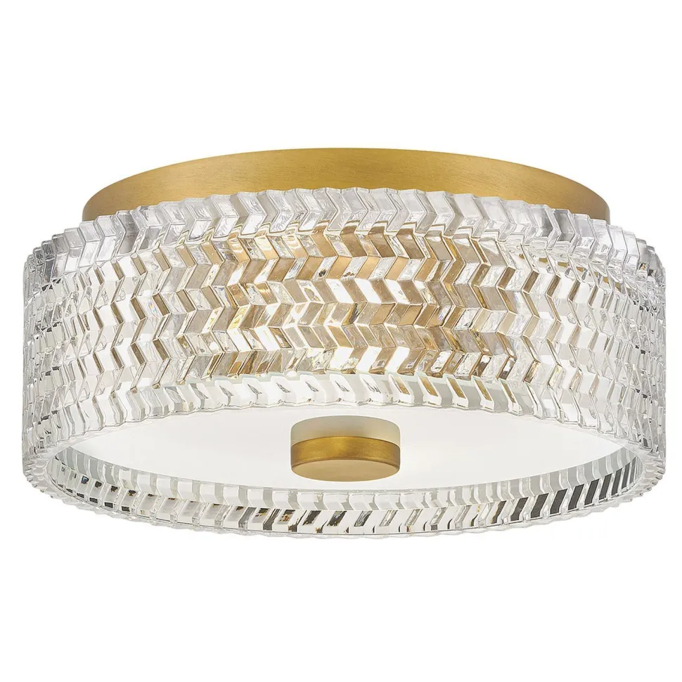 Deckenlampe E27 Kristall rund D: 30,5 cm in Messing Antik