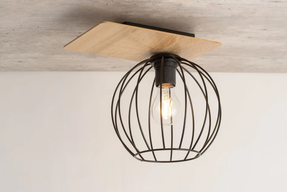 Deckenlampe E27 Schwarz Natur Metall Holz innen