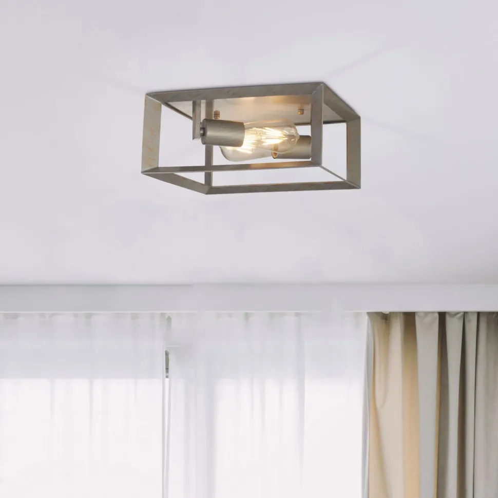 Deckenlampe eckig B: 30 cm in Silber-Gold 2x E27 Metall