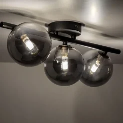 Deckenlampe 3-flammig 47 cm lang Schwarz Grau G9 Rauchglas