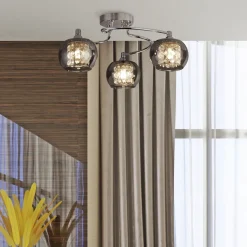 Deckenlampe 3-flammig Chrom Rauchgrau G9 Glas Metall