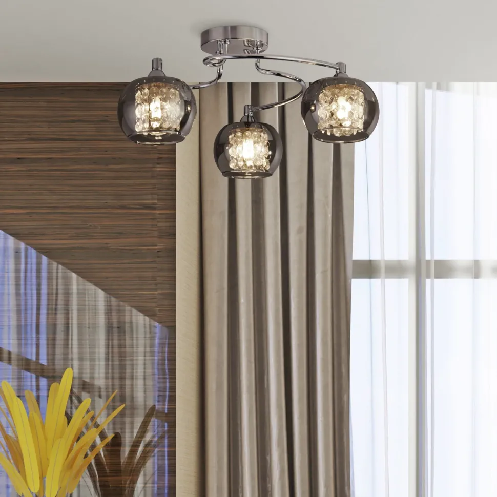 Deckenlampe 3-flammig Chrom Rauchgrau G9 Glas Metall