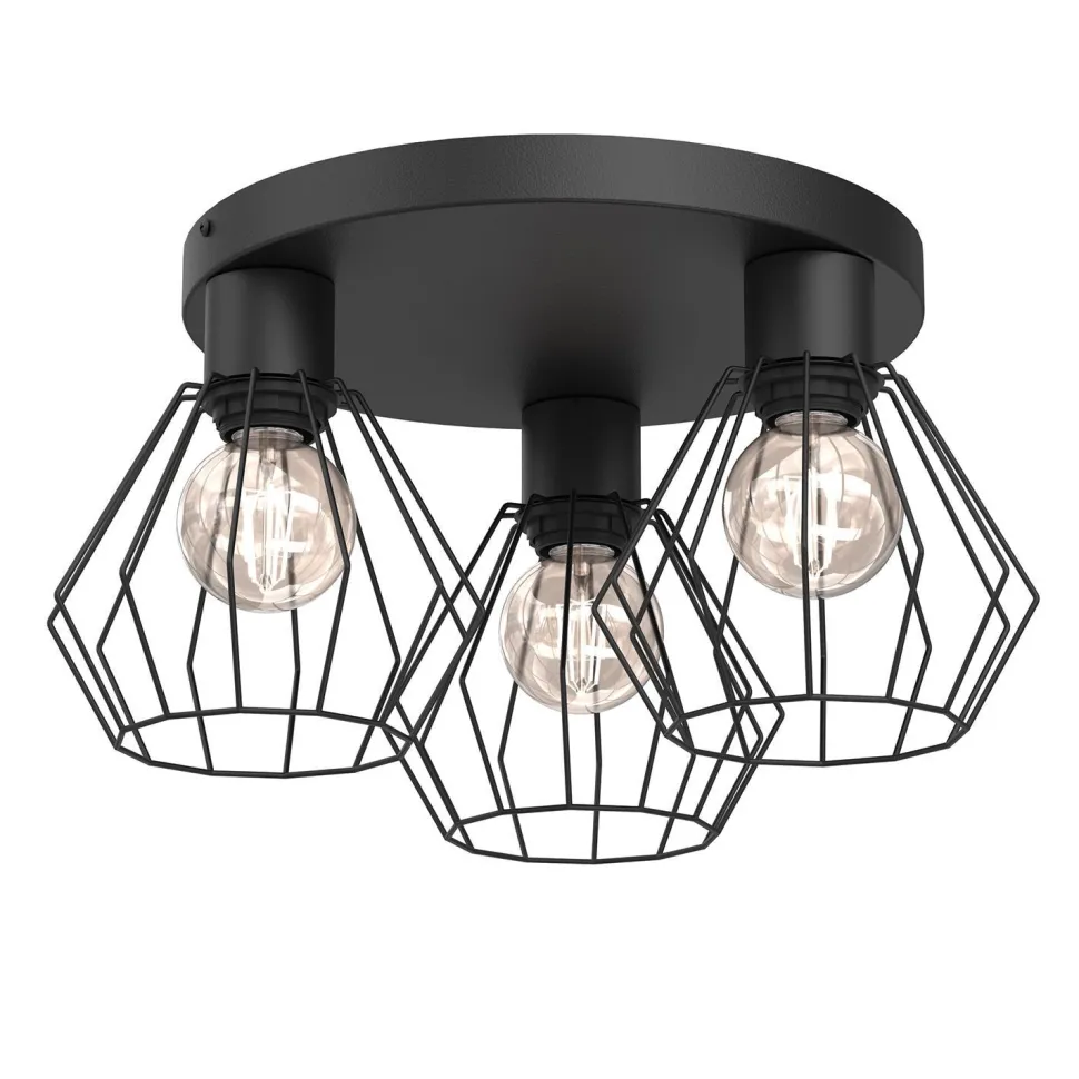 Deckenlampe 3-flammig Draht Metall Schwarz Ø43 cm rund