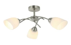 Deckenlampe 3-flammig E27 Nickel Weiß Glas Metall Jugendstil