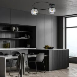 Deckenlampe 2-flammig rund Ø 47 cm Rauchglas Metall