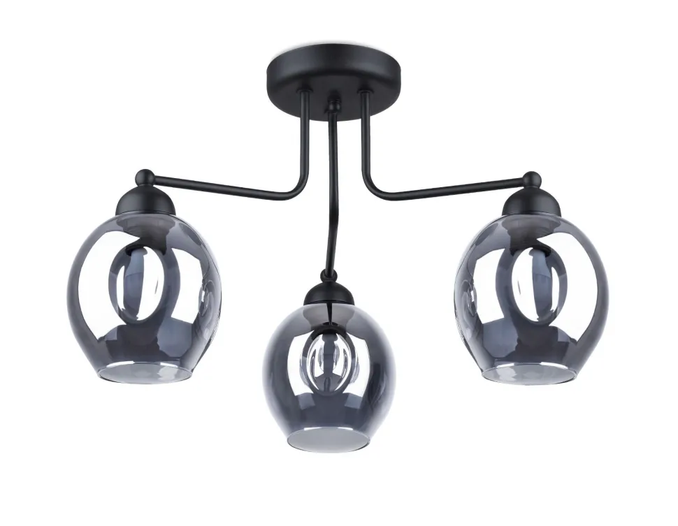 Deckenlampe 3-flammig Schwarz Rauchglas E27 Modern
