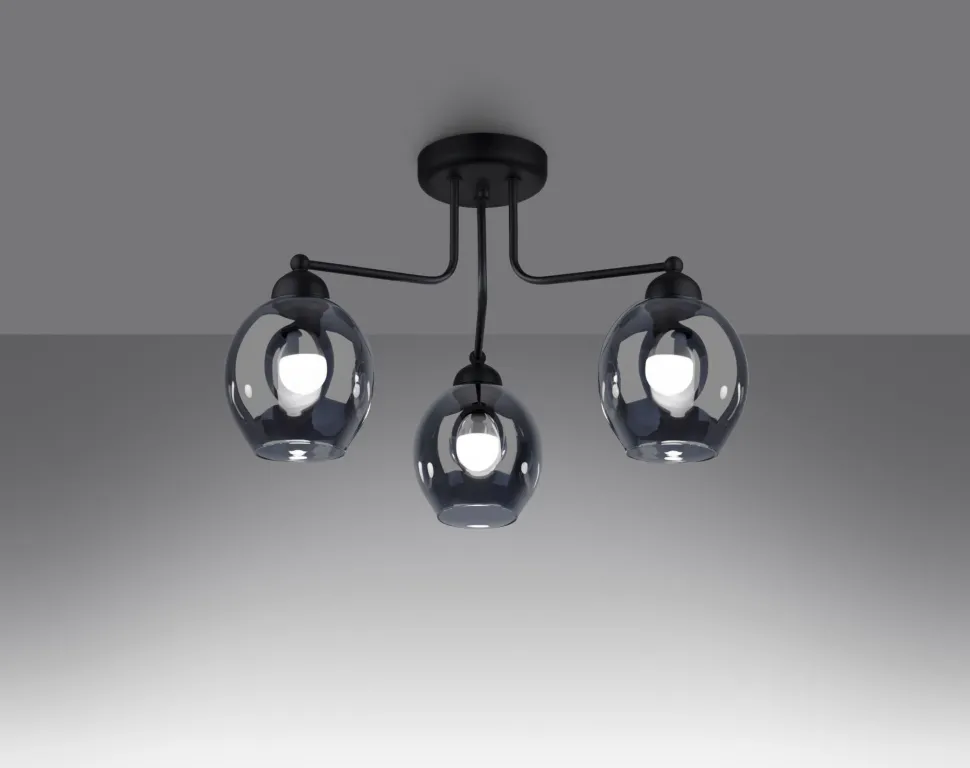 Deckenlampe 3-flammig Schwarz Rauchglas E27 Modern