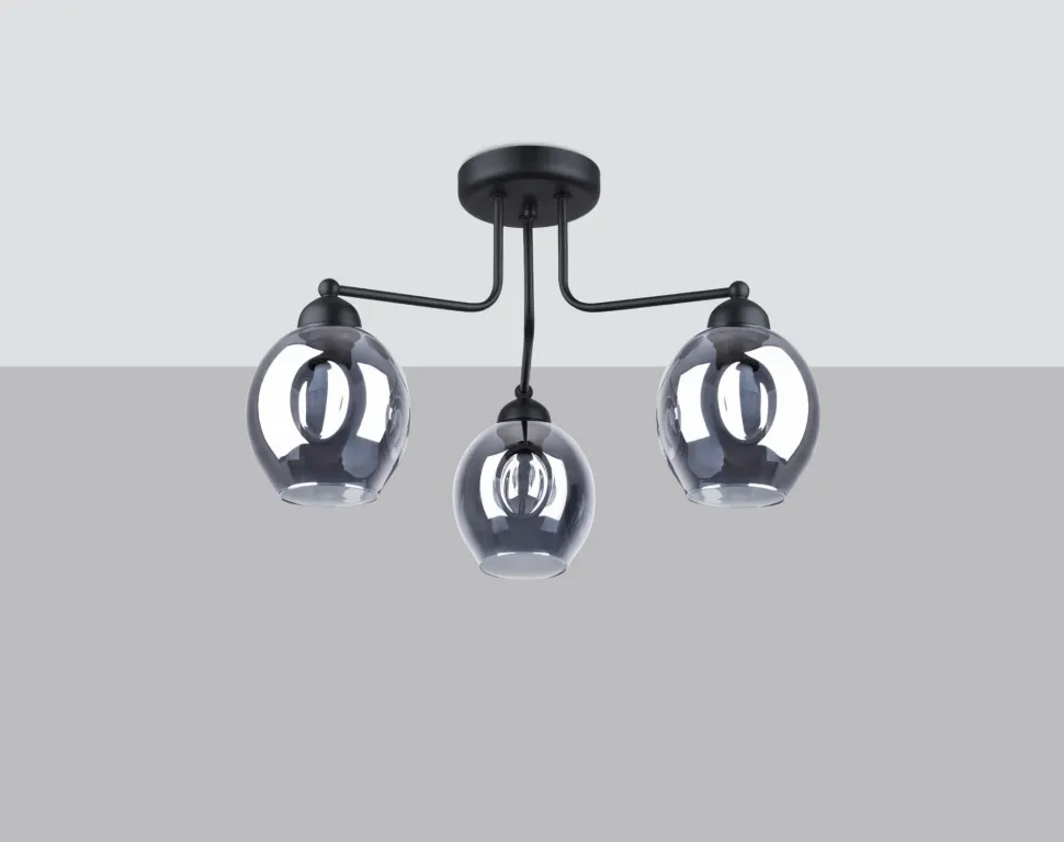 Deckenlampe 3-flammig Schwarz Rauchglas E27 Modern