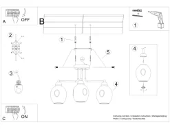 Deckenlampe 3-flammig Schwarz Rauchglas E27 Modern