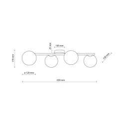 Deckenlampe Glas Holz Metall 65 cm lang 4-flammig G9