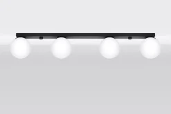 Deckenlampe Glas Metall 88 cm lang Weiß Schwarz 4x G9