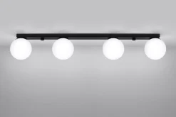 Deckenlampe Glas Metall 88 cm lang Weiß Schwarz 4x G9