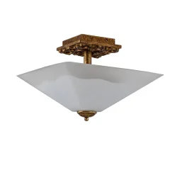 Deckenlampe Glas Metall B: 36,8 cm 2x E27 in Gold antik Weiß
