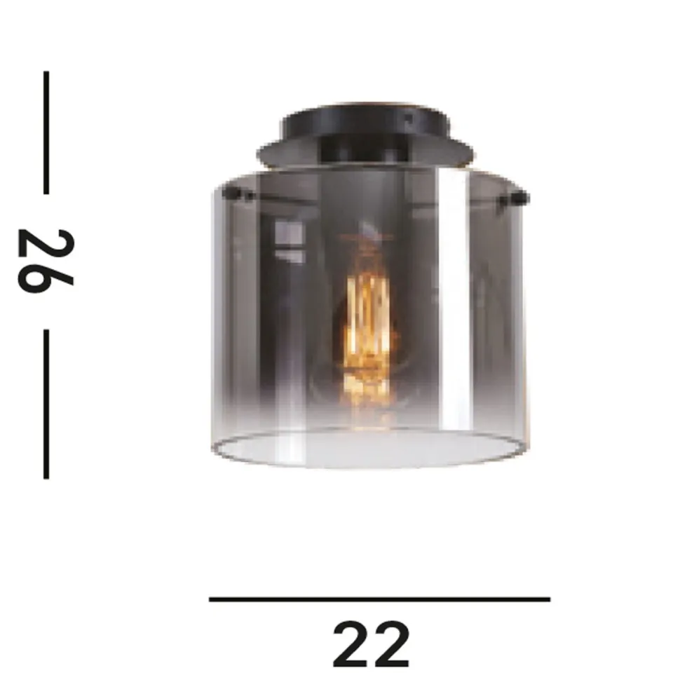 Deckenlampe Glas Metall in Schwarz Rauchgrau B:22 cm