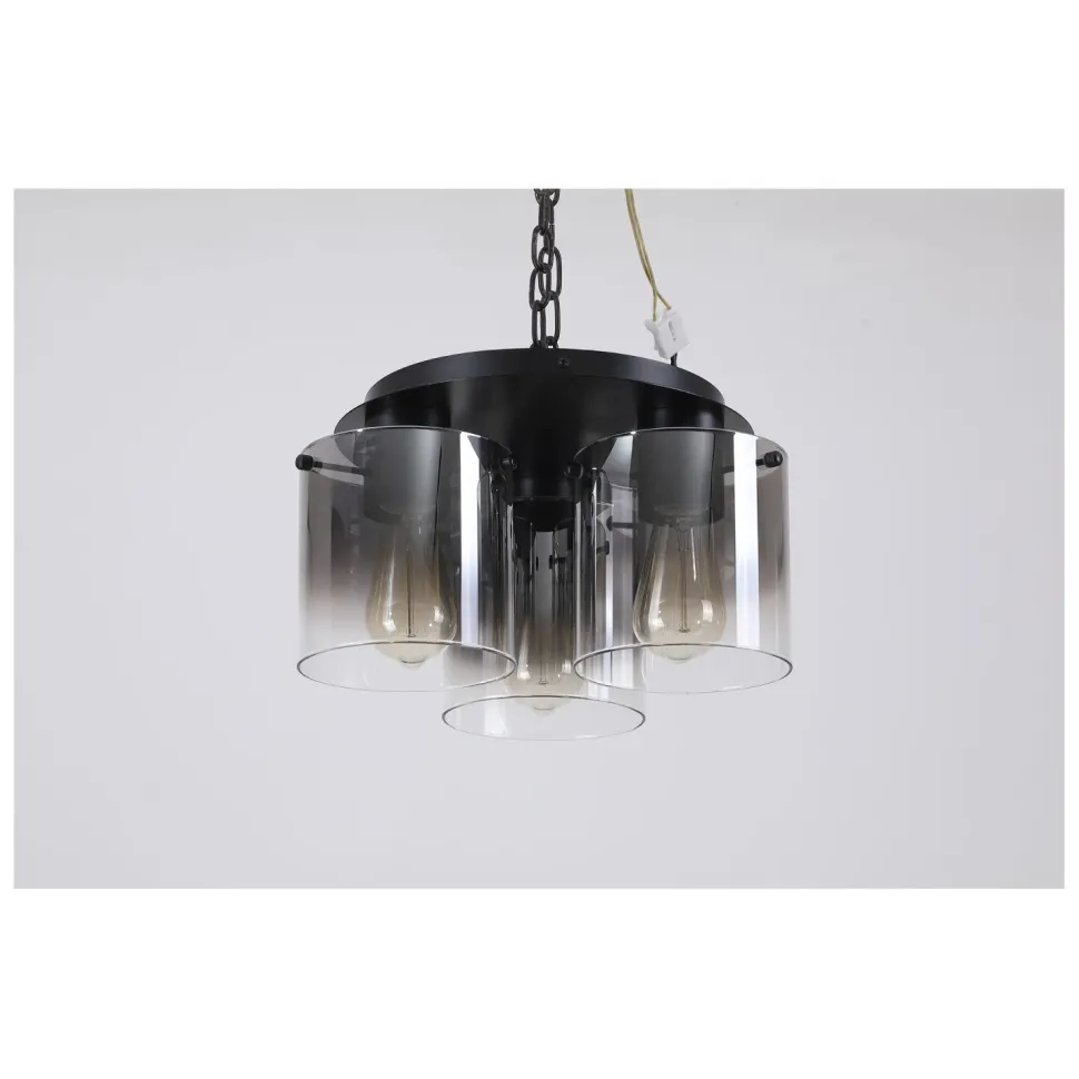 Deckenlampe Glas Metall in Schwarz Rauchgrau 3-flammig