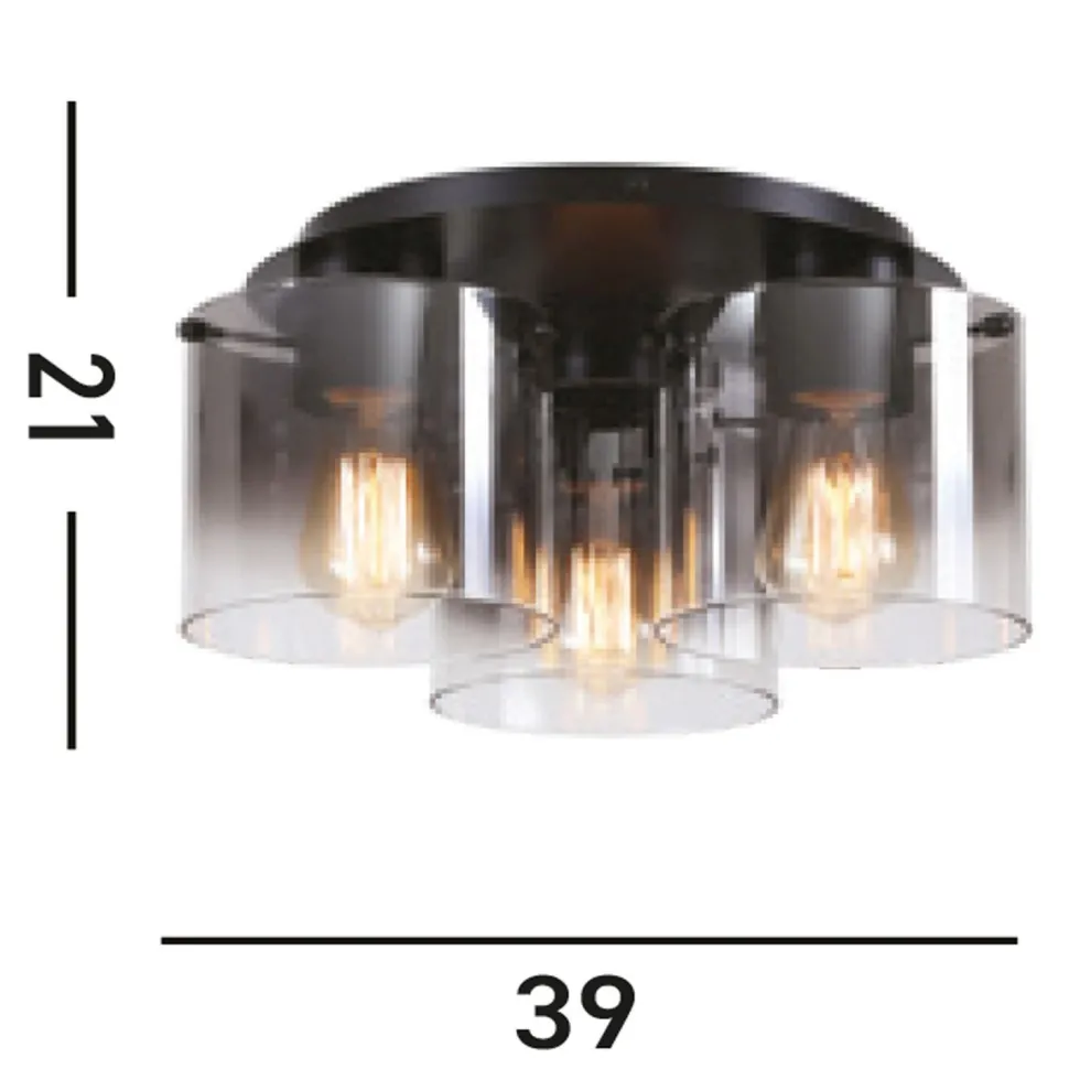 Deckenlampe Glas Metall in Schwarz Rauchgrau 3-flammig