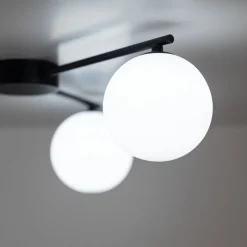 Deckenlampe Glas Metall L: 56,5 cm G9 Schwarz Weiß 3-flammig