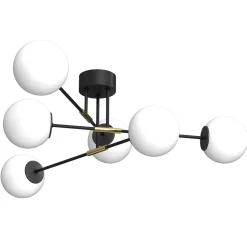 Deckenlampe Glas Metall Schwarz Weiß Gold 6-flammig E27