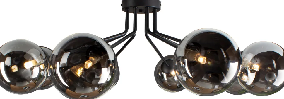 Deckenlampe Glas Metall Schwarz Rauchgrau L:88 cm G9