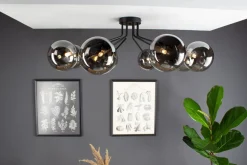 Deckenlampe Glas Metall Schwarz Rauchgrau L:88 cm G9