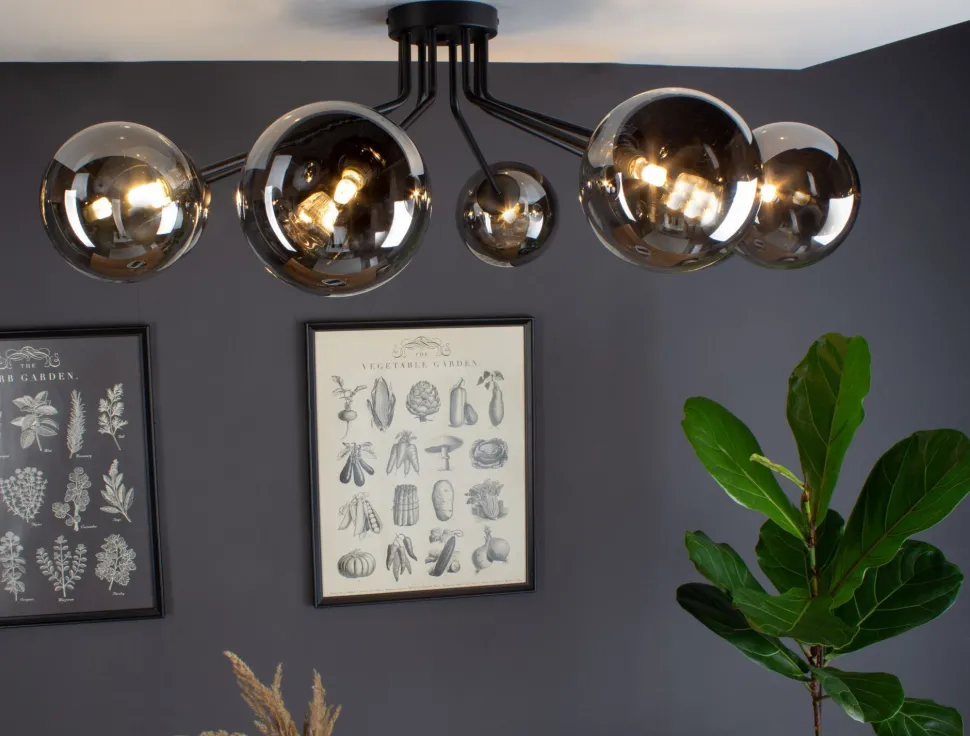 Deckenlampe Glas Metall Schwarz Rauchgrau L:88 cm G9