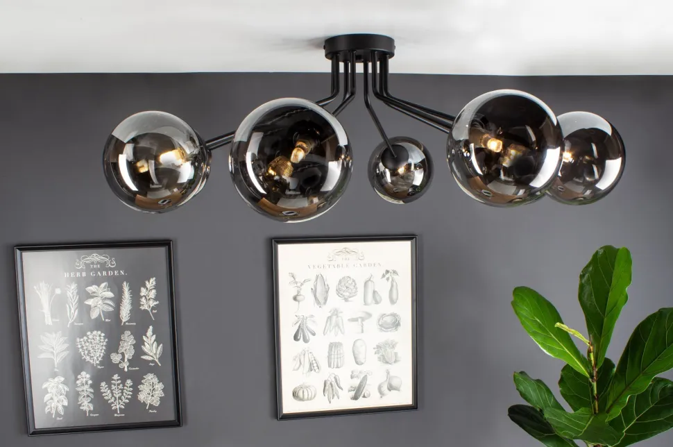 Deckenlampe Glas Metall Schwarz Rauchgrau L:88 cm G9