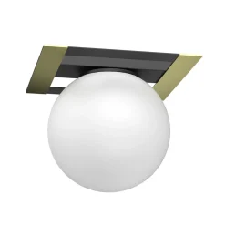 Deckenlampe Glas Metall Schwarz Weiß Gold L:22 cm Kugel