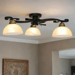 Deckenlampe Glas Metall Schwarz Weiß Messing 3-flammig