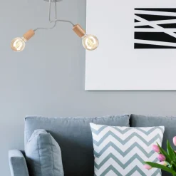 Deckenlampe Grau Metall Holz 2-flammig E27 B: 45 cm ANANI