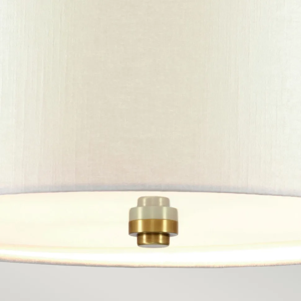 Deckenlampe groß rund 66 cm Stoff in Creme Messing