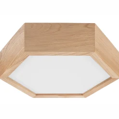 Deckenlampe Holz Glas 6-eckig E27 32 cm breit Wohnzimmer
