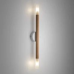 Deckenlampe Holz Glas 2-flammig G9 länglich 51 cm H: 5,5 cm