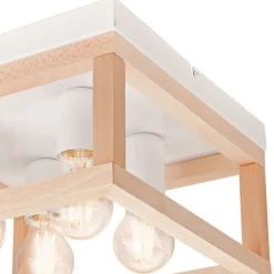 Deckenlampe Holz Metall 4-flammig E27 B: 30 cm eckig