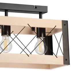 Deckenlampe Holz Metall Rustikal 3-flammig E27 Schwarz Natur
