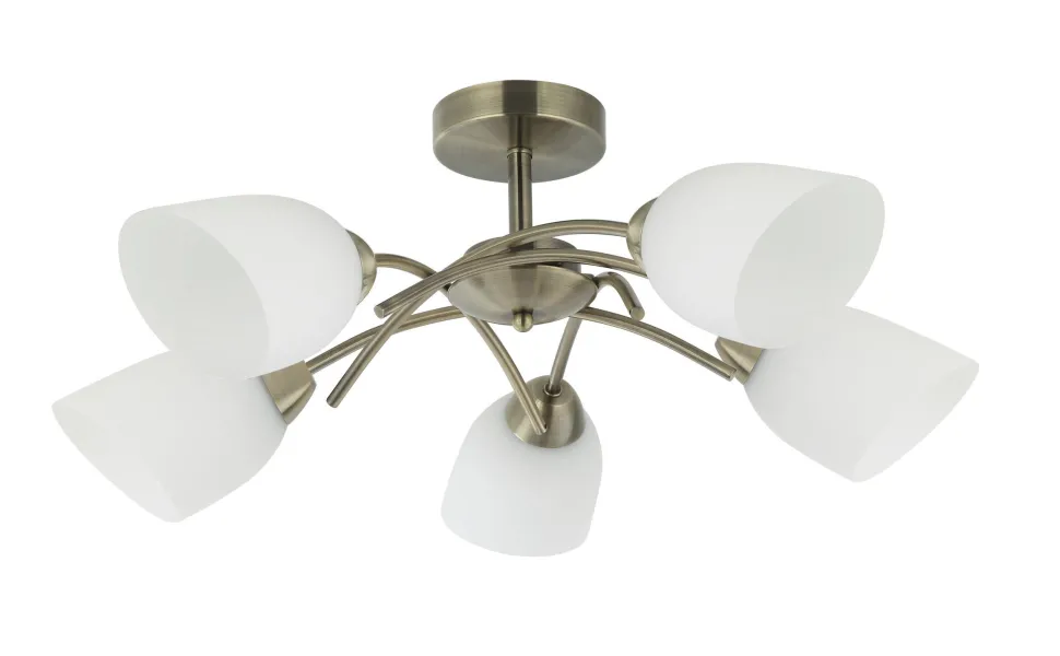 Deckenlampe in Messing Weiß Glas Metall Jugendstil 5x E27