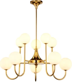 Deckenlampe Jugendstil Messing Glas in Gold 10-flmg G9