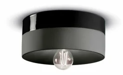 Deckenlampe Keramik E27 D: 25 cm rund Schwarz Retro