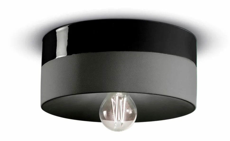 Deckenlampe Keramik E27 D: 25 cm rund Schwarz Retro