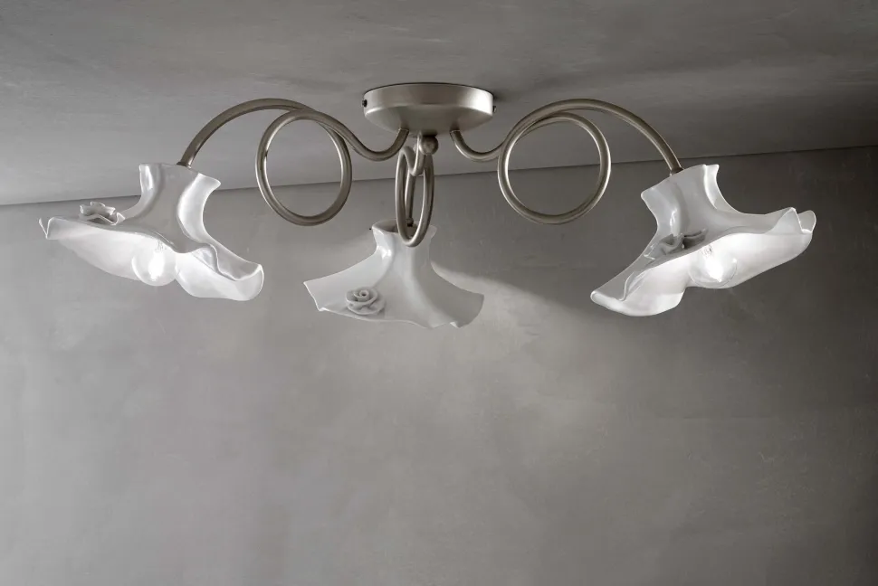 Deckenlampe Keramik Metall E14 in Silber Weiß 3-flammig