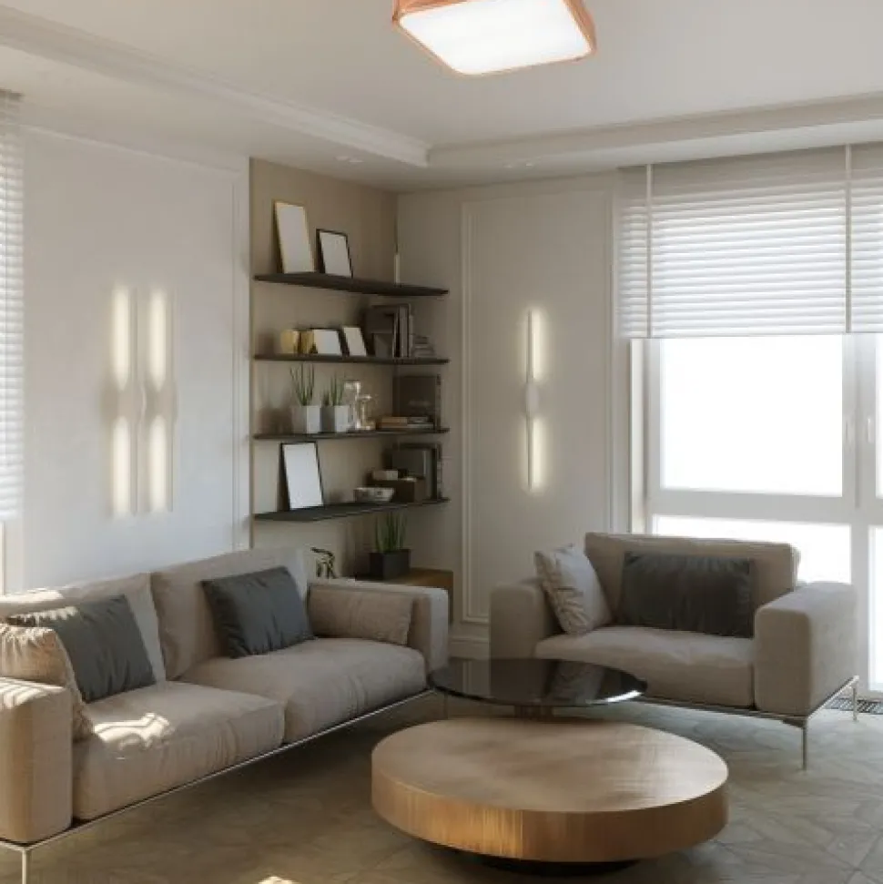 Deckenlampe klein eckig B: 45 cm Holz Metall für 4x E27