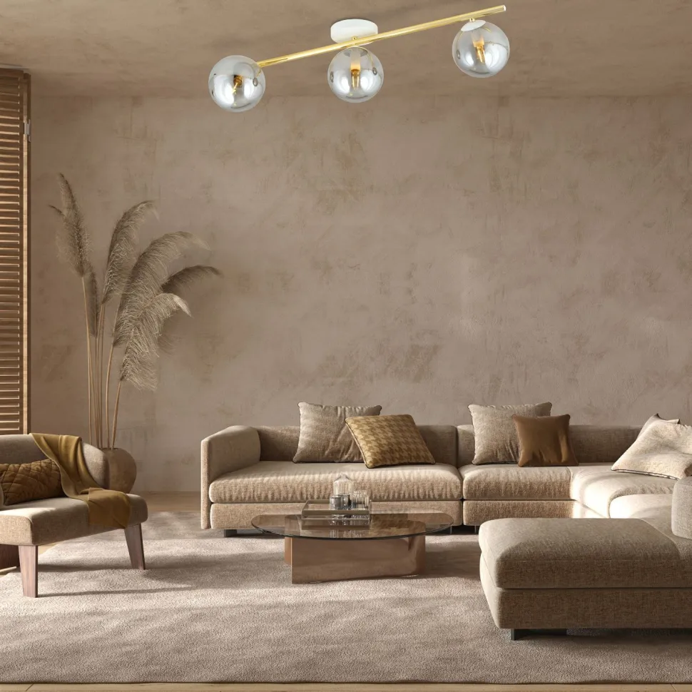 Deckenlampe Kugel Schirme Rauchglas Metall LUISELLA