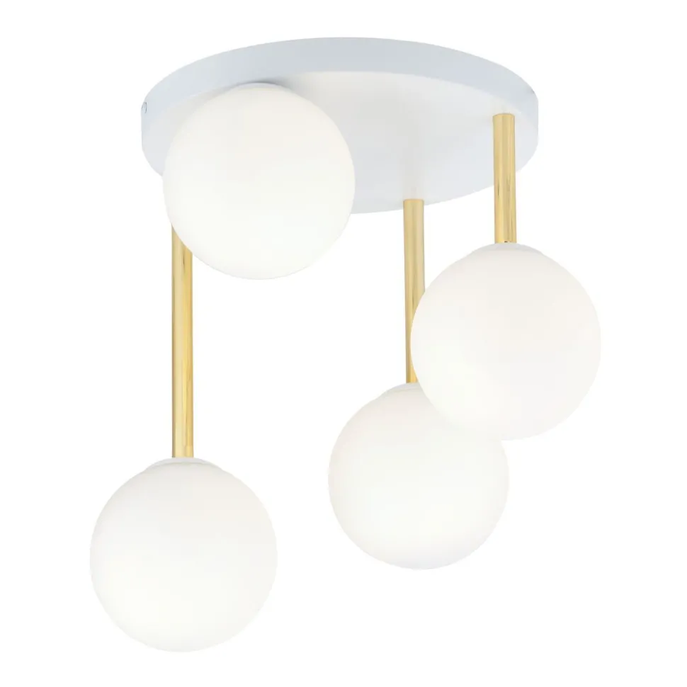 Deckenlampe Kugel Schirme Glas Metall E14 Weiß Gold