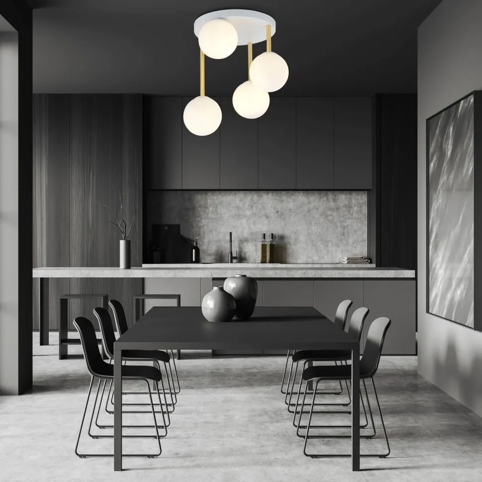 Deckenlampe Kugel Schirme Glas Metall E14 Weiß Gold