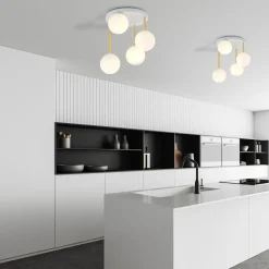 Deckenlampe Kugel Schirme Glas Metall E14 Weiß Gold