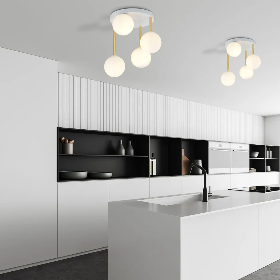 Deckenlampe Kugel Schirme Glas Metall E14 Weiß Gold