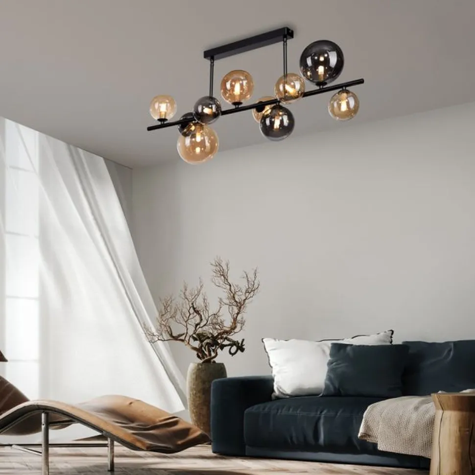 Deckenlampe Kugeln Rauchgrau Bernstein Glas 85 cm G9