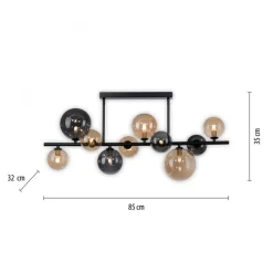Deckenlampe Kugeln Rauchgrau Bernstein Glas 85 cm G9