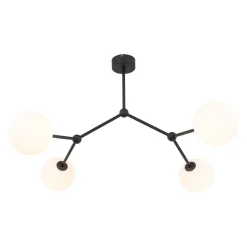 Deckenlampe Kugelschirm Schwarz Weiß Metall Glas