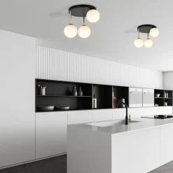 Deckenlampe Kugelschirme 3x E14 Schwarz Weiß Gold