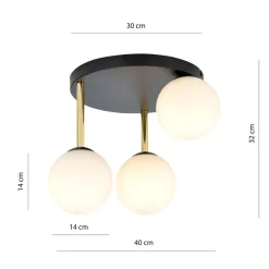 Deckenlampe Kugelschirme 3x E14 Schwarz Weiß Gold